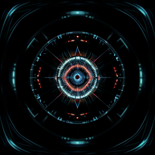 A single, stylized eye composed of interwoven data streams and glowing algorithms.